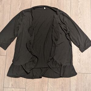 🆕 Plus XXL 2X Black Open Front Cardigan Shawl Cover Up Ruffled Front NEW